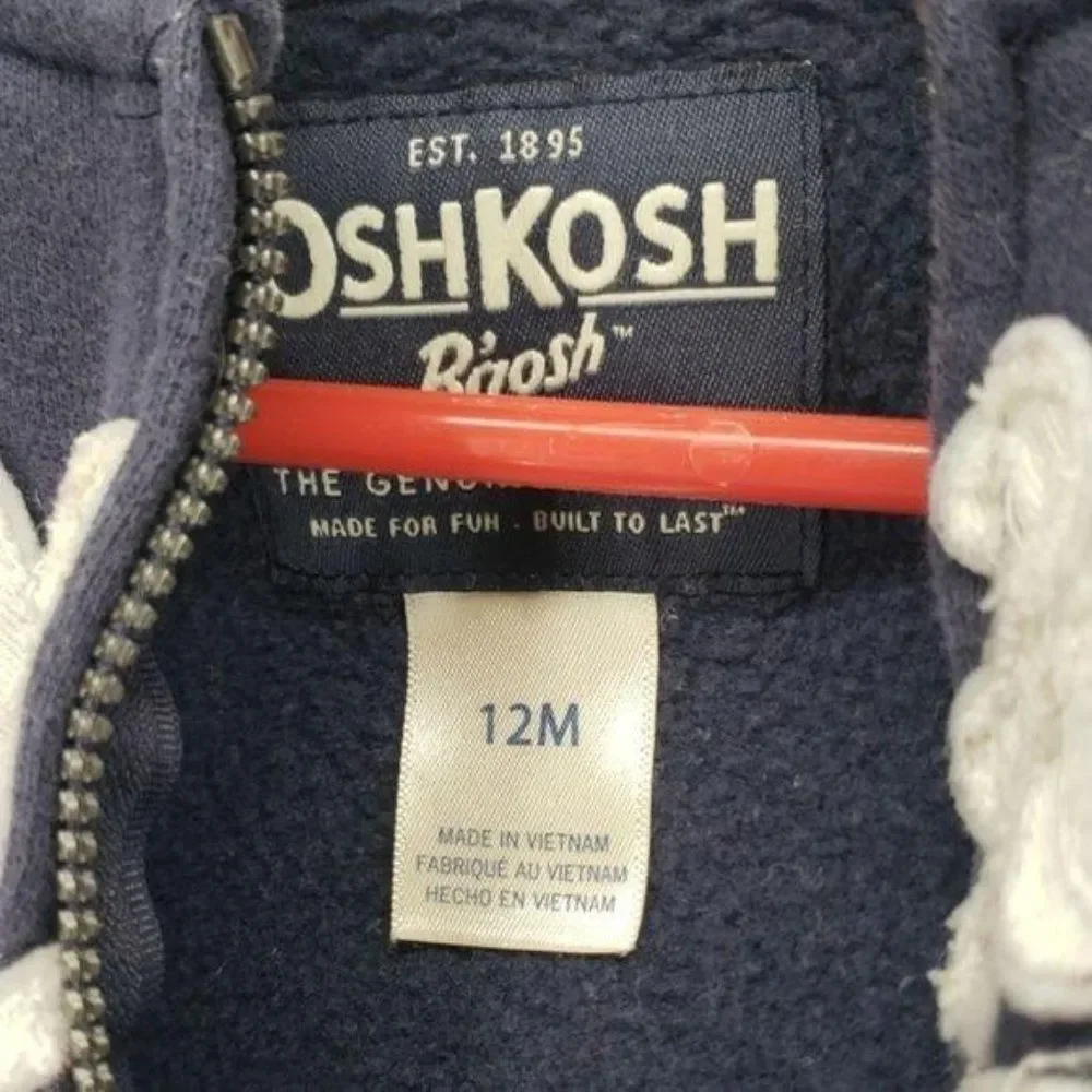 Osh Kosh B'Gosh Infant Boys Navy Blue Long Sleeve Full Zippered Hoodie 12 Months